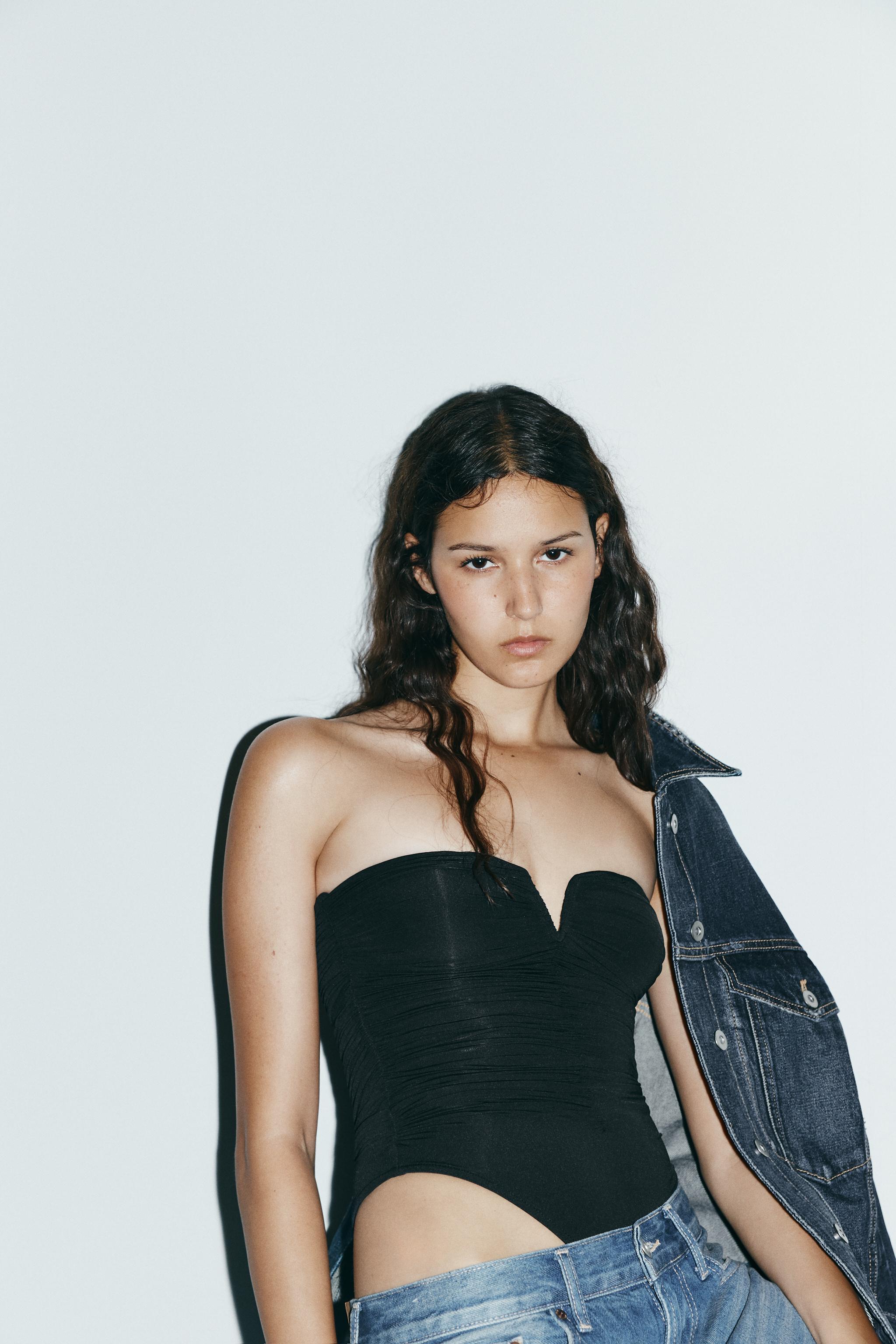 RUCHED POLYAMIDE BANDEAU BODYSUIT